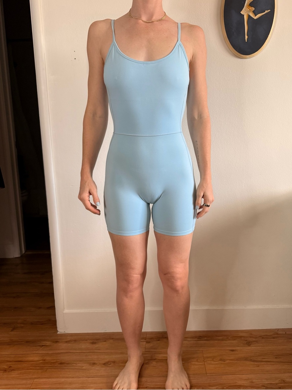 Light Blue Seamless Spaghetti-Strap Romper Jumpsuit